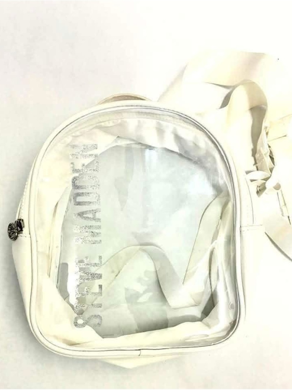 Clear White Mini Backpack with Silver Logo Accent